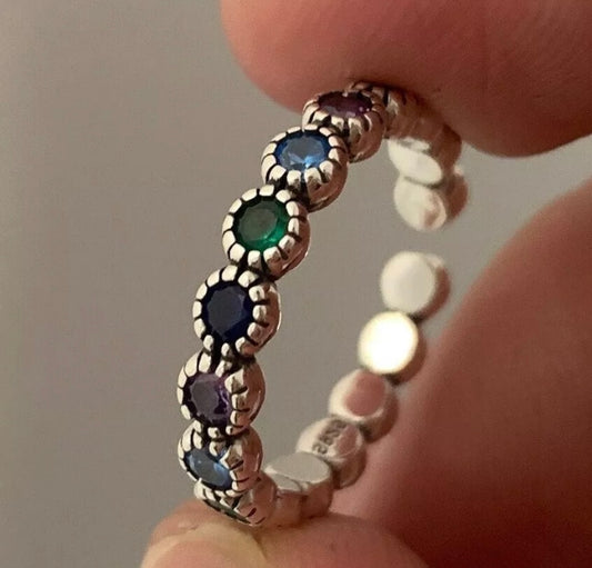 Men’s Silver Crystals Circles Adjustable Ring