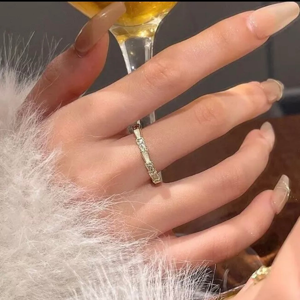 Silver and Gold Crystal Marble Adjustable Ring Womens