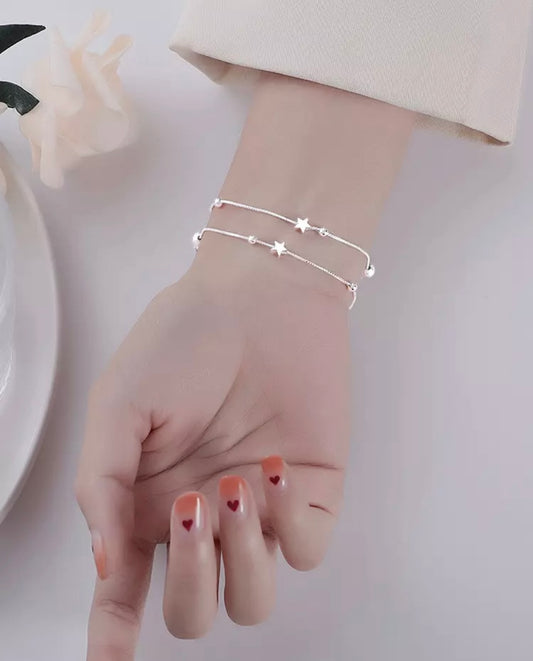 Silver Stars Pearls Bracelet