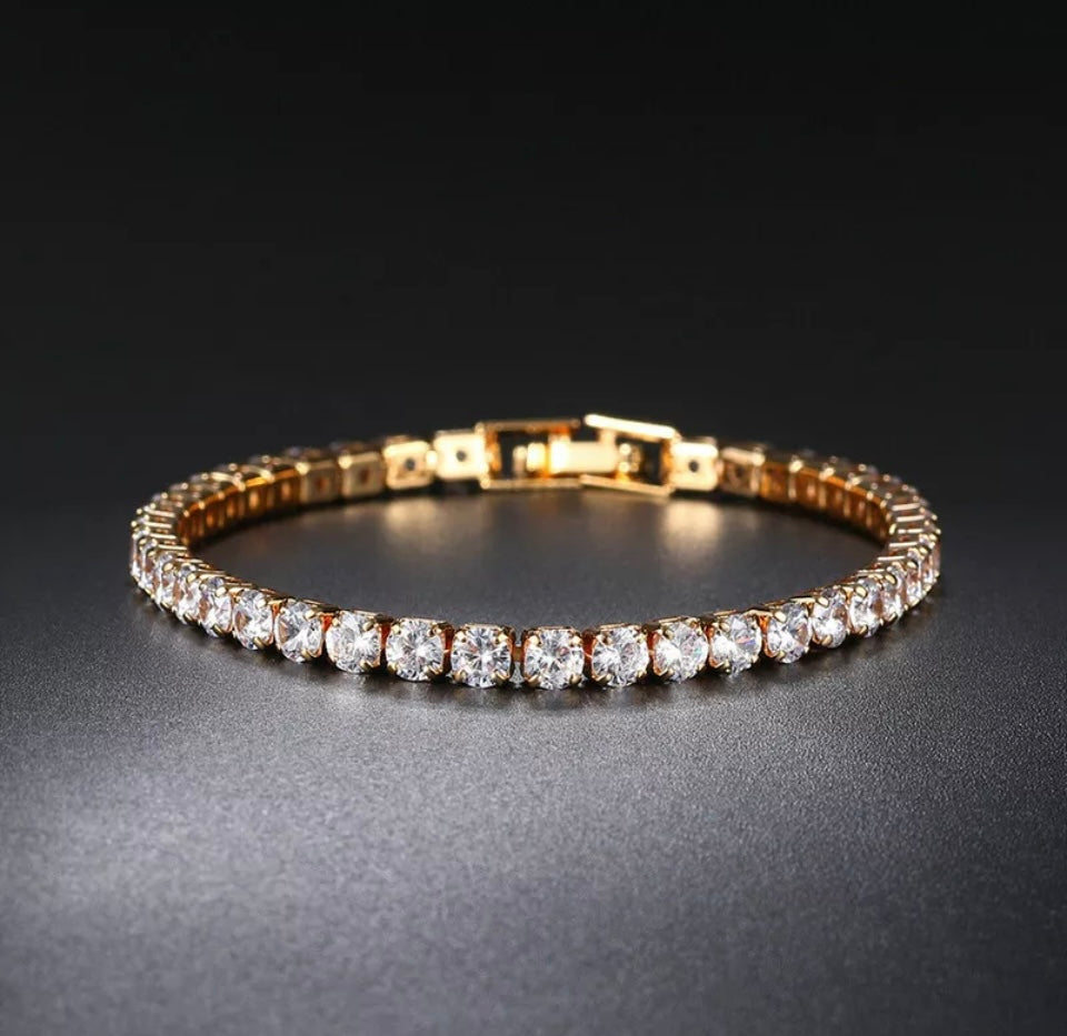 14K Gold plated MADE WITH DIAMOND CRYSTALS Tennis Bracelet