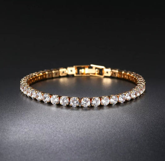 14K Gold plated MADE WITH DIAMOND CRYSTALS Tennis Bracelet