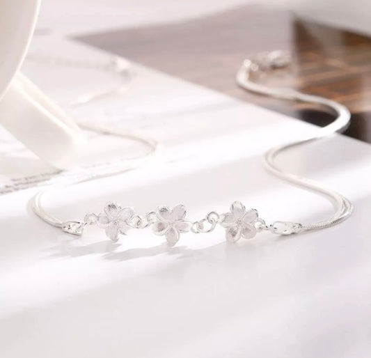 Crystal Flowers Minimalist Cute Necklace Silver Women Girls Gift