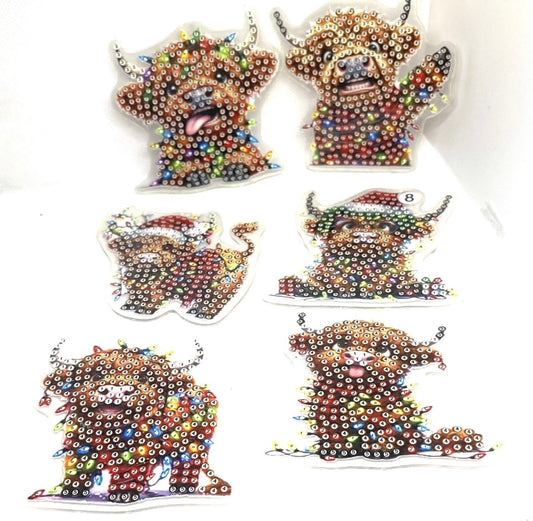 Diamond painting art 6 Christmas highland cow Fridge Magnets DIY Gem Crafting