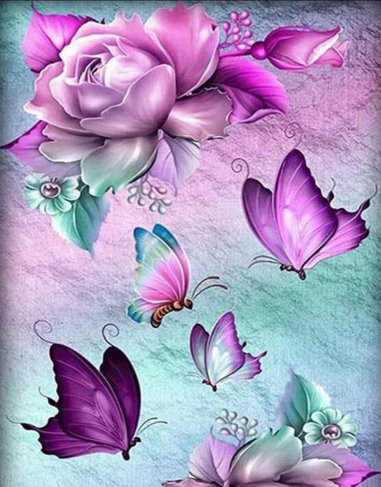 5D DIY Purple Peony Butterflies Diamond Art Kit