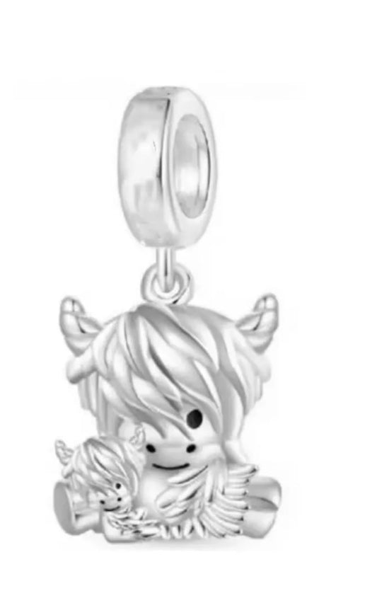 Sterling Silver S925 Highland Cow Charm & Gift Bag