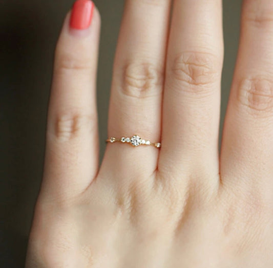 Silver Diamond Crystal Adjustable Gold Ring