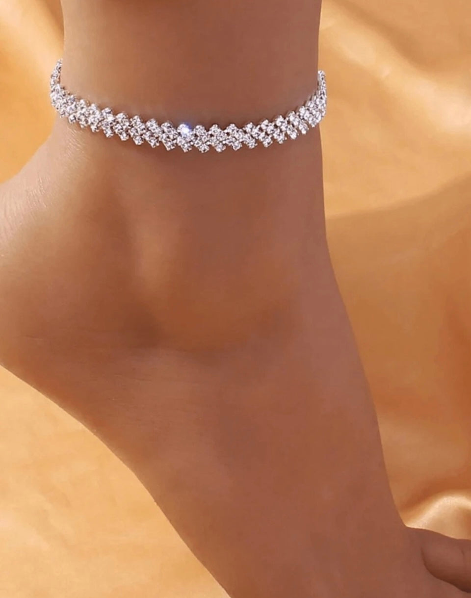Fashion Jewellery Women Silver Rhinestone Bead Decorative Anklet Beach