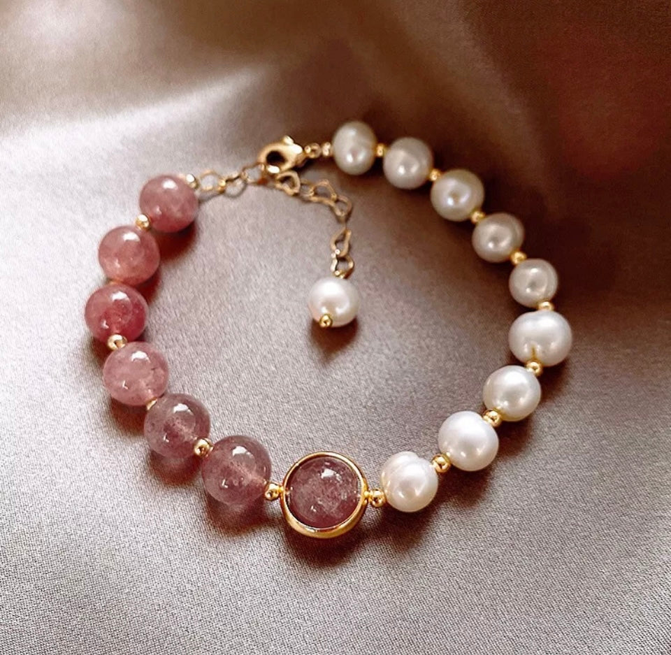 Silver Moonstone Pearls Gold Bracelet