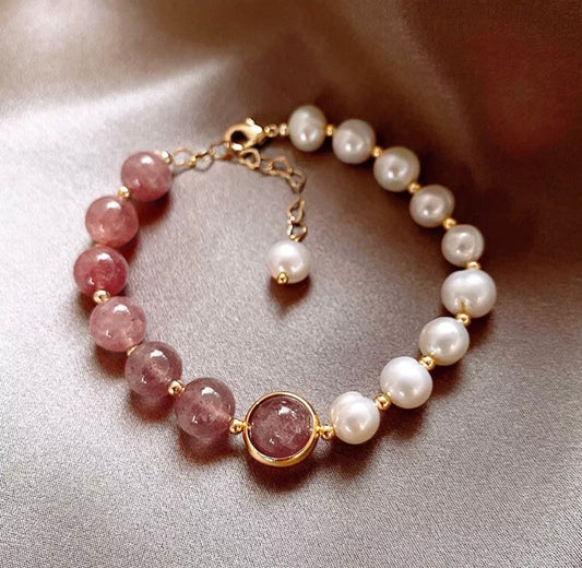Silver Moonstone Pearls Gold Bracelet