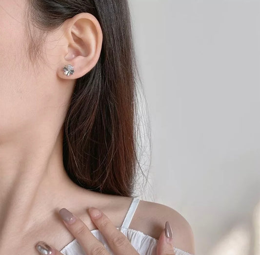 Silver Four Leaf Clover Cute Stud Earrings