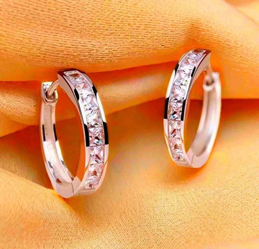 Silver Crystal Huggie Hoop Earrings
