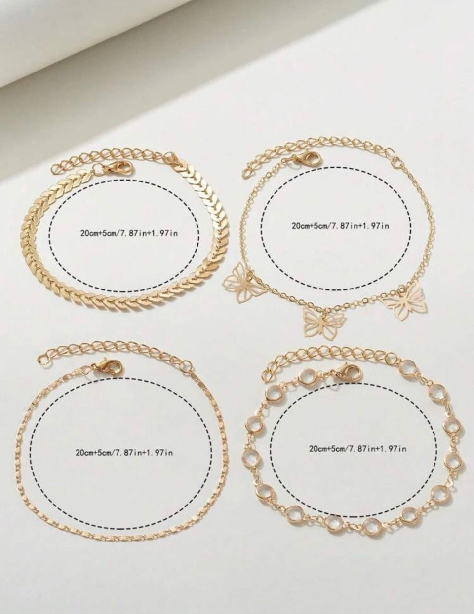 4pc/Set Boho Fashion Jewelry Heart Butterfly Chain Anklet Bracelet