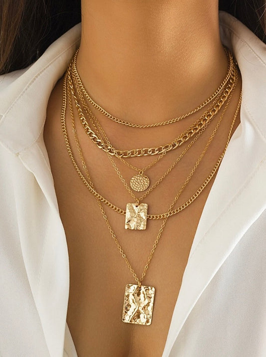 6 in 1 Necklace Multi Layer Charm Chain Festival Choker Pendant Gold