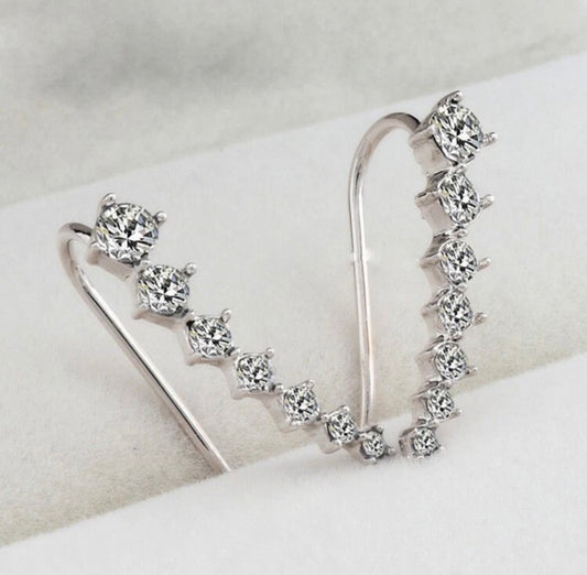 CZ Curve Bar Ear Climber Crawler Sweep Earrings