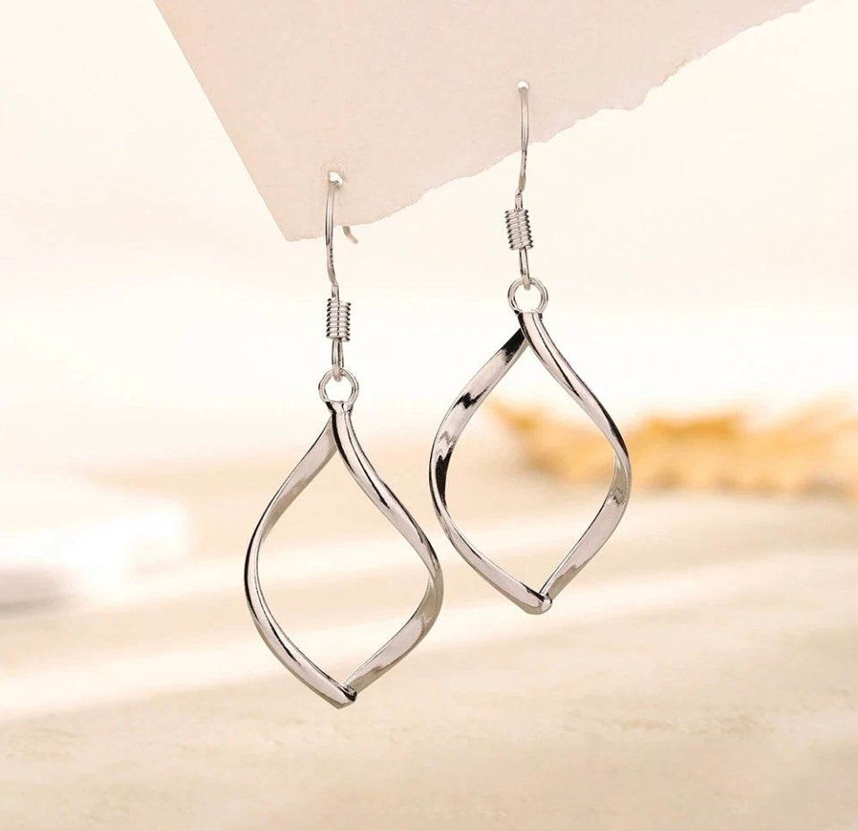 925 Sterling Silver Leaf Drop Hoop Earrings