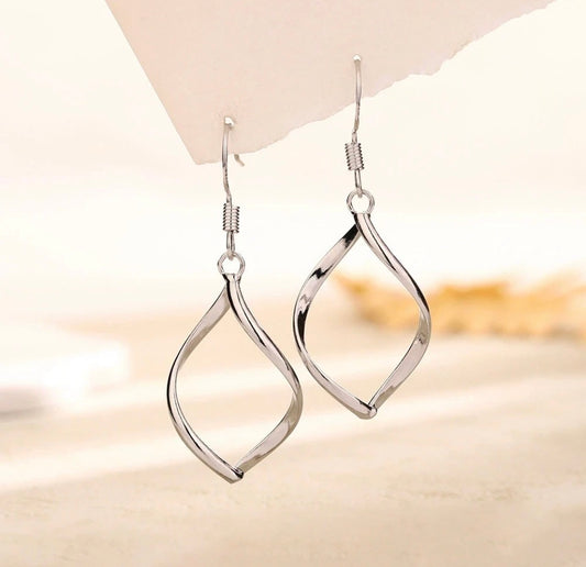 925 Sterling Silver Leaf Drop Hoop Earrings
