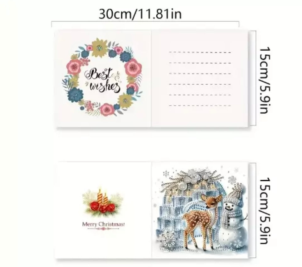 6pcs 5D DIY Diamond Art Reindeer and Snowman Christmas Greeting Card Kits
