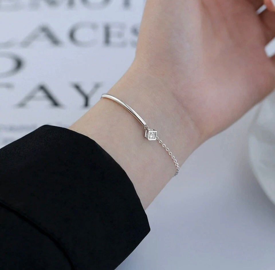 Silver Cute Cube Minimalist Chain Bracelet