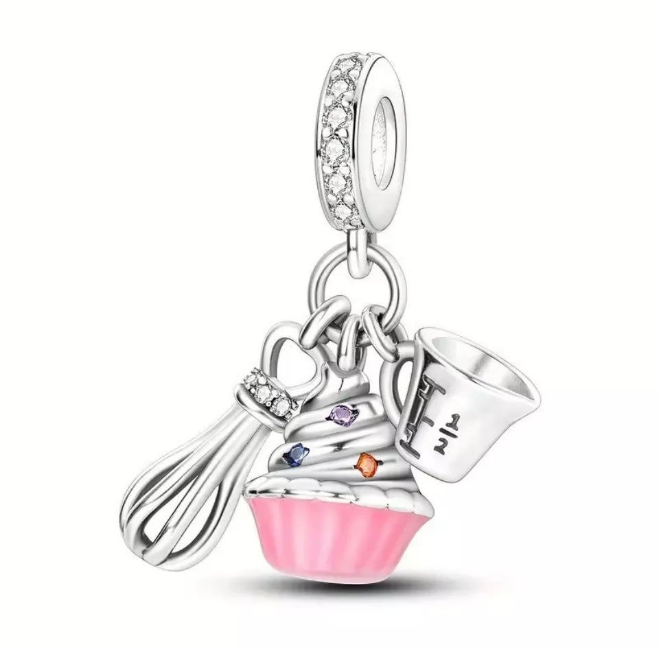 Cake Baking Cup cake Bakers Charm For European Bracelets S925 Sterling Silver