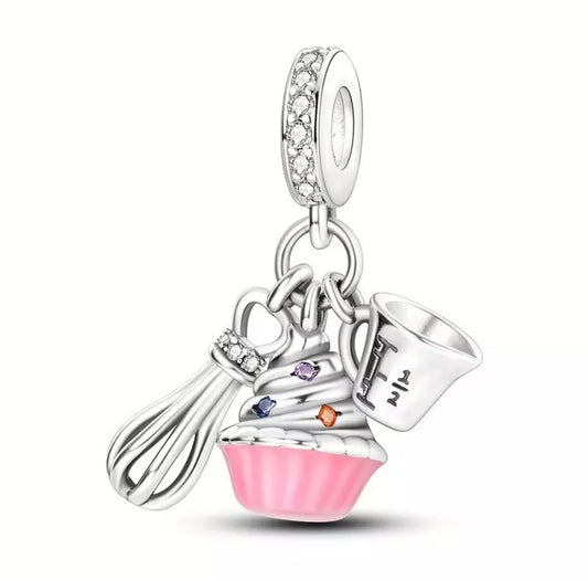 Cake Baking Cup cake Bakers Charm For European Bracelets S925 Sterling Silver
