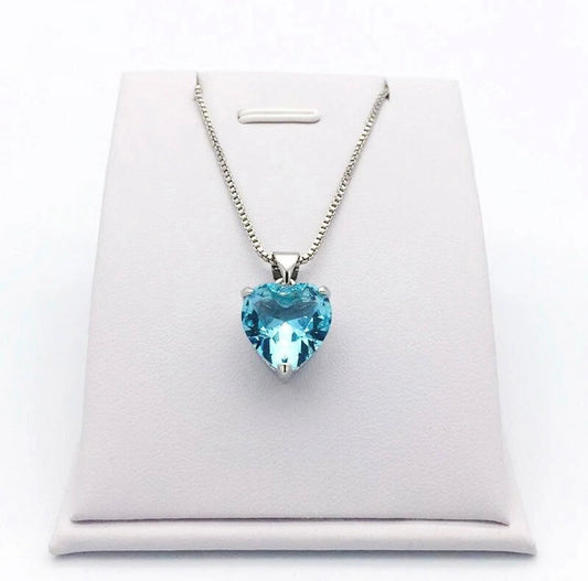 Crystal Blue Love Heart Silver Necklace