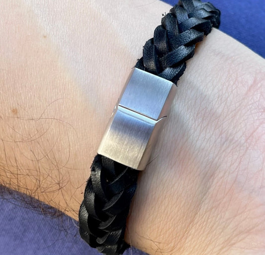 Men Leather Bracelet Braided Surfer Wristband Stainless Steel Magnetic Clasp