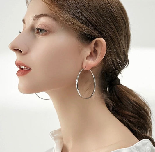 Silver Big Circle Huggie Hoop Earrings