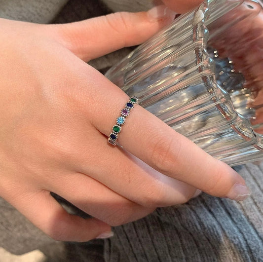 Men’s Silver Crystals Circles Adjustable Ring