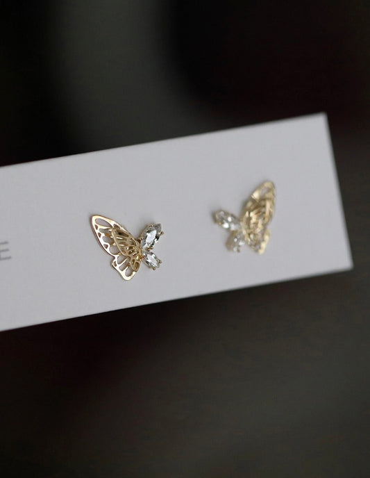 Silver Needle Girls Butterlfly Zircon Gold Earrings