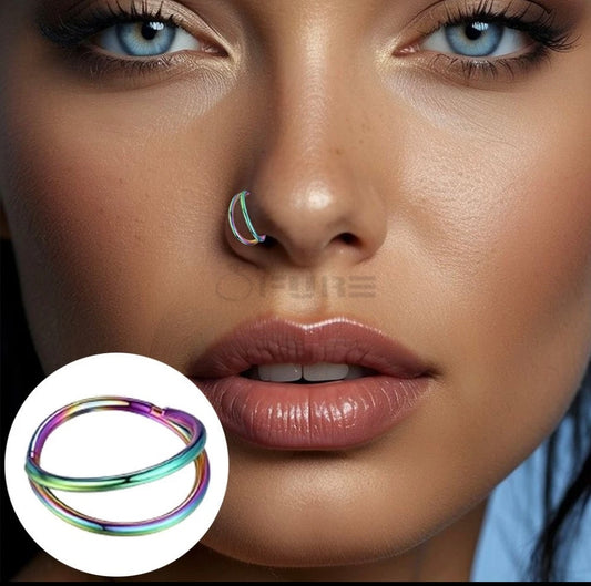 1x Hoop Surgical Stainless Steel Septum segment Clicker Nose Rings rainbow