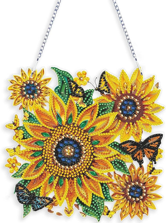 Eiflow DIY Hanging Diamond Painting Sunflower Pendant Kit, 7.4x7.3inch
