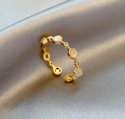 Silver Moonstone Crystals Gold Adjustable Ring