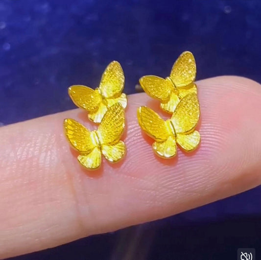 18ct gold plated double butterfly stud earrings