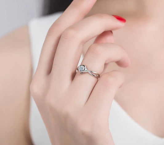 Silver Heart Twisted Stone Adjustable Ring