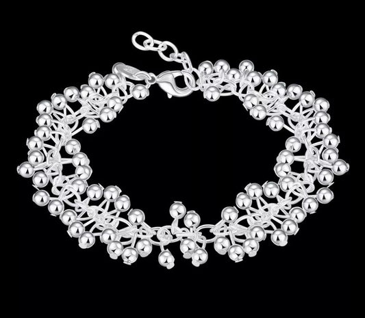 Silver Ball Bracelet Chain Link Grape Bead 7.75" Free Gift Bag