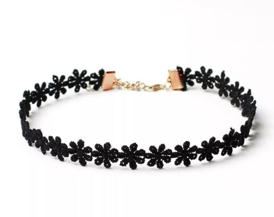 Black Daisy Choker Necklace Adjustable