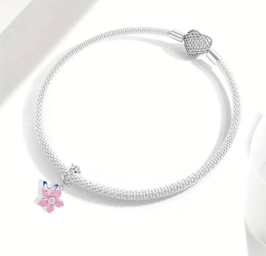 Butterfly & Cherry Blossom Charm For Bracelets S925 Sterling Silver