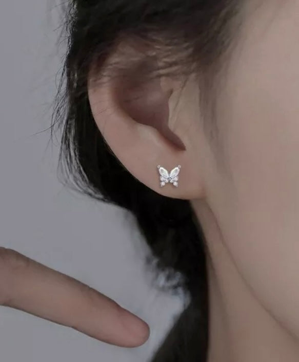 Silver Mini Butterflies Crystals Stud Earrings
