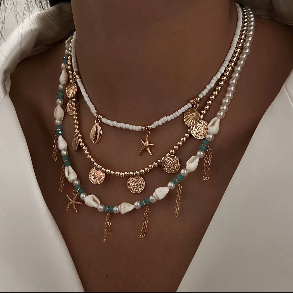 Necklace Multi Layer 3 in 1 Long Sun Chain Choker Charm Pendant