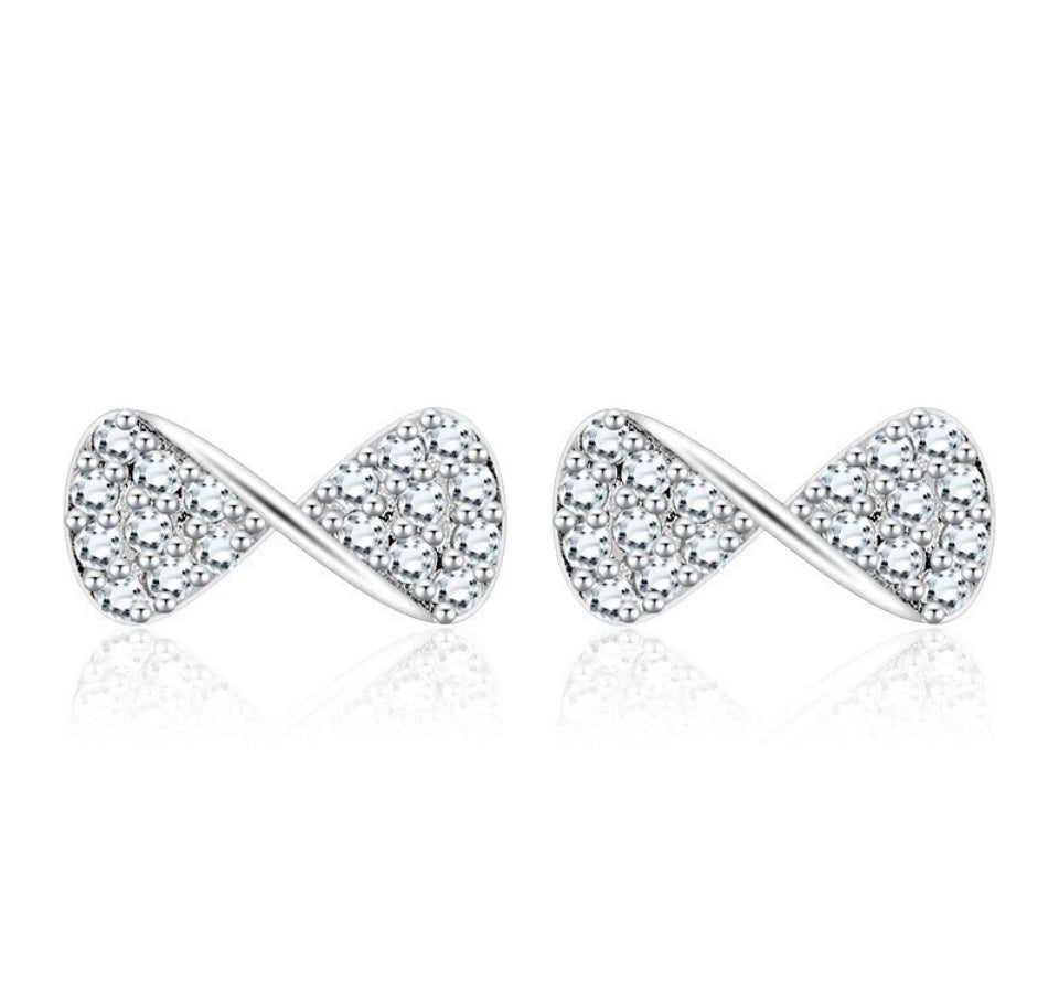 925 Sterling Silver CZ Crystal Bow Tie Knot Stud Earrings