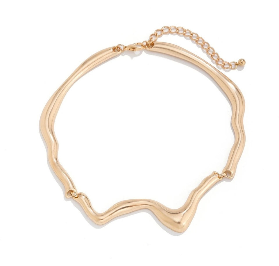 Gold Silver Choker Necklace Statement Assymetric Party Shiny Collar