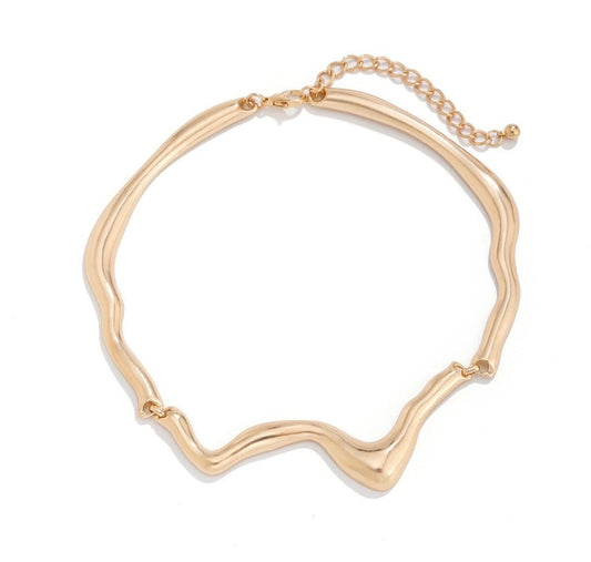 Gold Silver Choker Necklace Statement Assymetric Party Shiny Collar