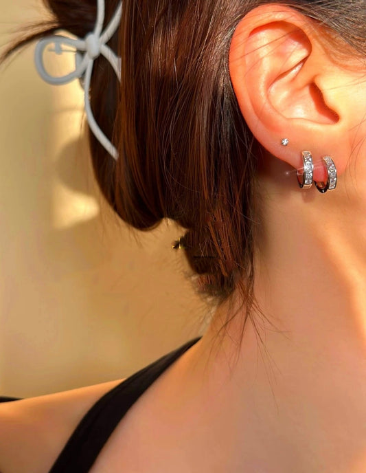 Silver Crystal Huggie Hoop Earrings