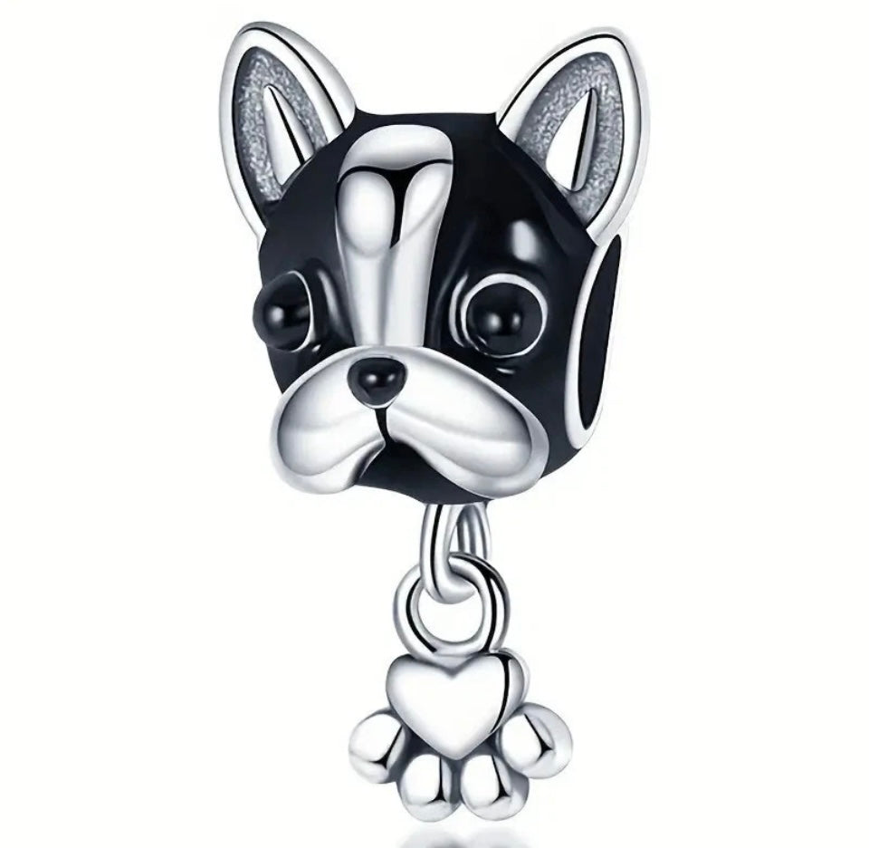 Bulldog and Paw Charm For European Bracelets S925 Sterling Silver