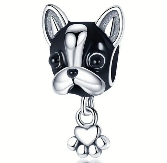 Bulldog and Paw Charm For European Bracelets S925 Sterling Silver