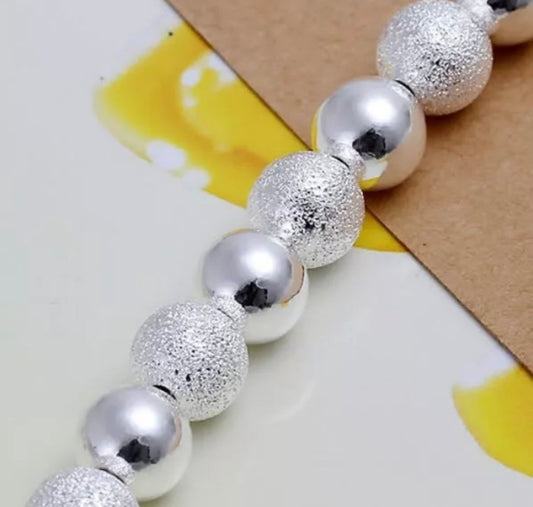Silver Bracelet 8mm Ball Bead Textured & Smooth Free gift Bag