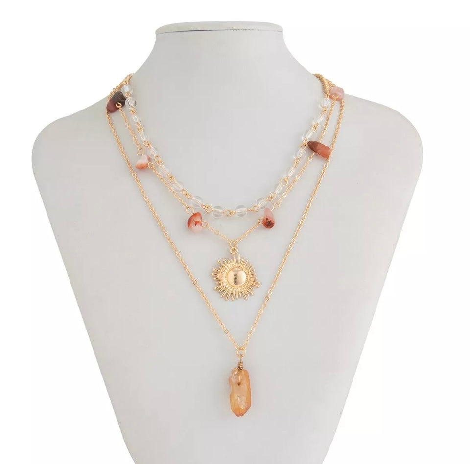 Multi Layer Gold Sun Beads Charms Summer Chain Necklace