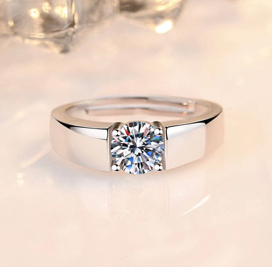 Mens Silver Crystal Stone Adjustable Ring