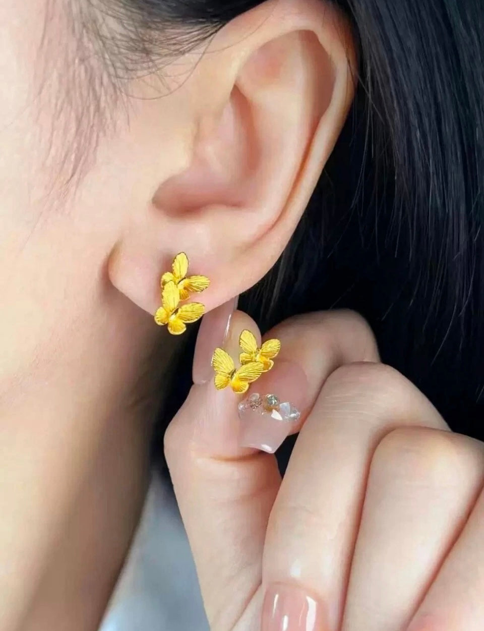 18ct gold plated double butterfly stud earrings