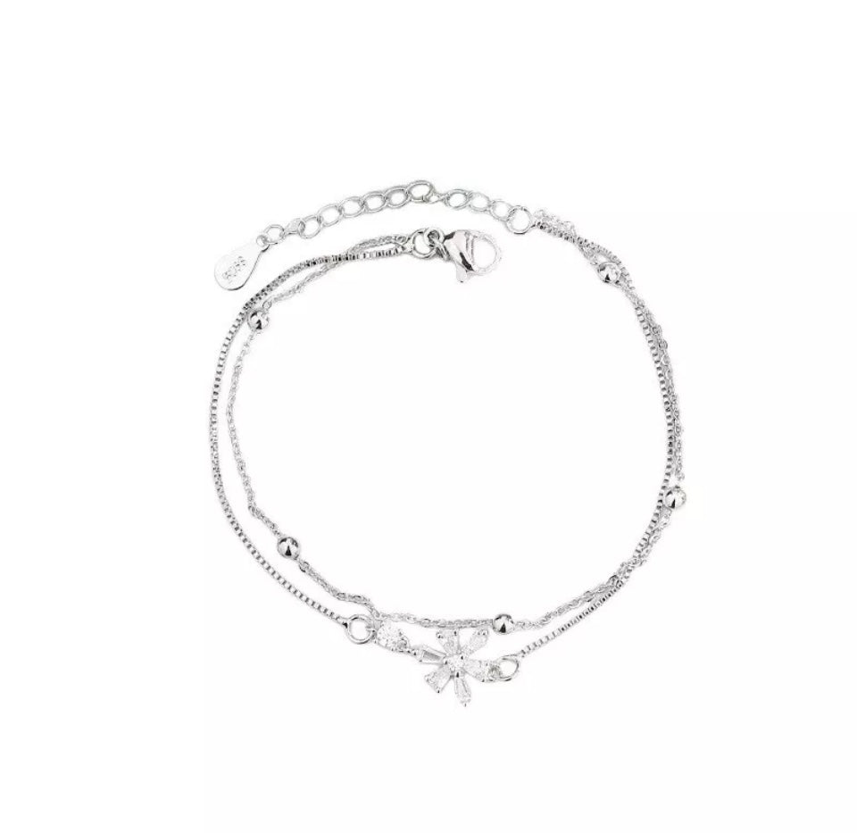 Silver Crystal Flower Minimalist Cute Bracelet